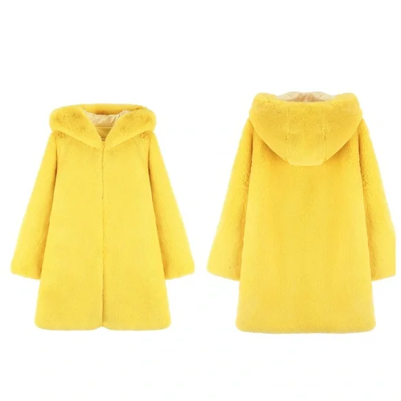 LEMONPLET by Choyo Teddy Faux Fur Hoodie Coat Vibrant Yellow S